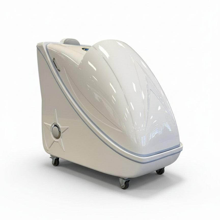 Infrared Steam Sauna capsule shown closed at an angle